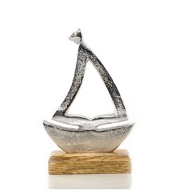 Logbuch-Verlag Sailing Boat Figurine Silver Decorative Maritime Metal & Wood – Gift Ship Boat to Stand Up 19 cm Symbol Wedding
