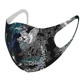 igsticker 007225 Design Mask, Set of 2, Polyester, Washable, Cloth Mask, Unisex, Japanese Pattern, Phoenix, People