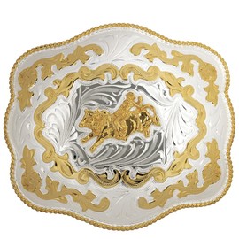 Bull Rider German Silver Belt Buckle with Scroll Pattern - Oversize