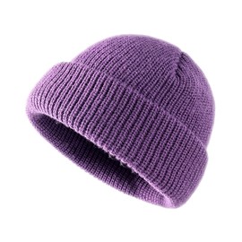 Kaariss Classic Winter Warm Hats Thick Knit Cuff Beanie Hat Unisex Rib Knit Cuff Beanie Hat Skull Cap (Purple)