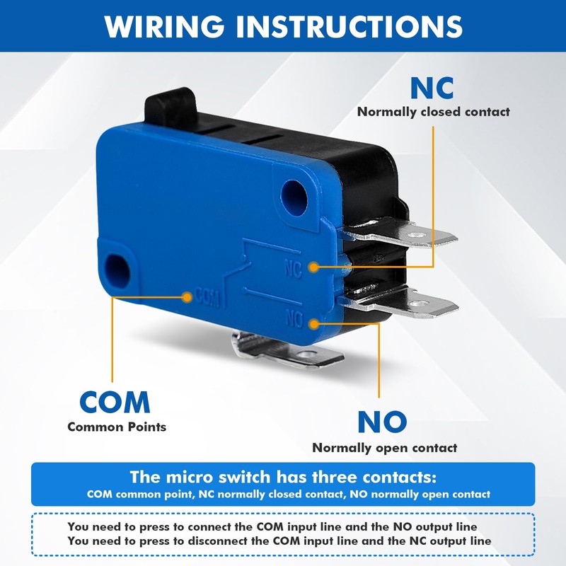 DewinLVD 10 x Micro Switch Travel Limit Switch Self-Reset 3-pin