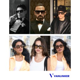 VANLINKER Retro Square Polarized Sunglasses for Women Men Vintage Shades VL9860,Black