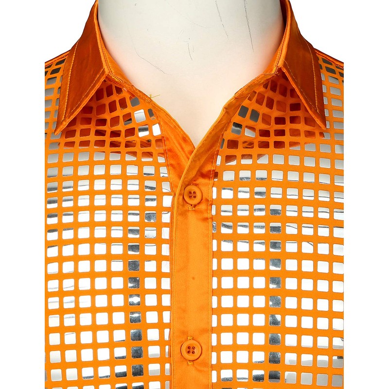 Jogal Men’s Sequin Shirt 70s Long-Sleeved Disco Party Costume -