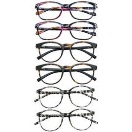 VisionGlobal 6 Pairs Blue Light Blocking Glasses/Reading Glasses for Women/Men, Fashion Eyewear Frame (Dark Tortoise+Pink+Leopard, 1.25 Magnification)