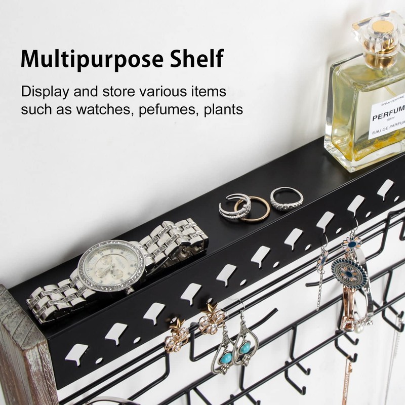 JackCubeDesign MK460A - Wood Wall Mount Jewelry Organizer with Metal