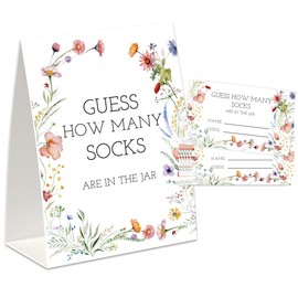 UHADRE Guess How Many Socks Game(One Sign with 50 Cards),Baby Shower Game, Floral Bridal Shower, How Many Cards, Sock Guessing Game Sign and Cards Set-GHMS02