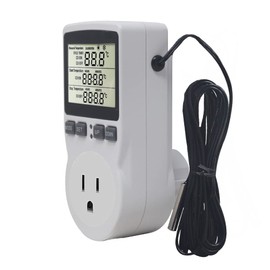 KETOTEK Digital Thermostat Outlet Plug Temperature Controller Outlet Socket 120V Heating Cooling Control 110V 15A Celsius/Fahrenheit Display White