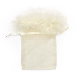 NWP Ivory Feather Trim Sheer Organza Bags With Satin Drawstring - 3in. X 4in. - 10 Pack
