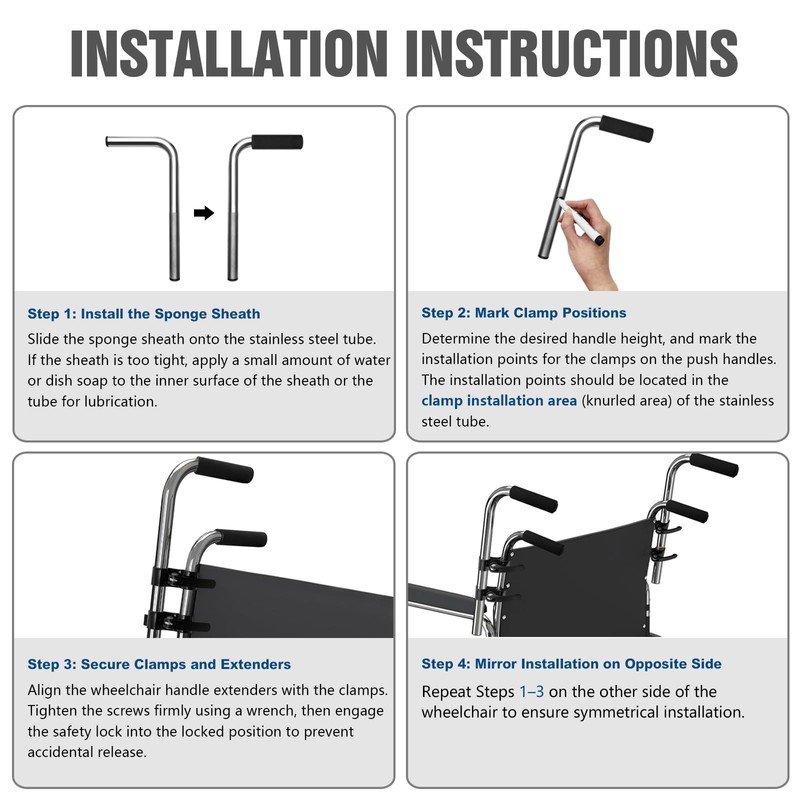 Push Wheelchair Handle Extender (300lbs Weight Capacity), Universal Wheelchair Accessories
