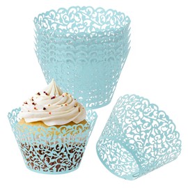 PATIKIL Cupcake Wrappers Paper, 50 Pack Baking Cups Standard Vine Decoration for Anniversary Birthday Weddings and Parties, Light Blue