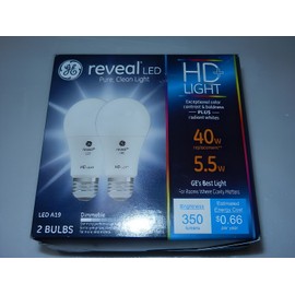 GE one new twin-pack GE Reveal HD+ LED light Bulb 40W A19 bulb dimmable softwhite