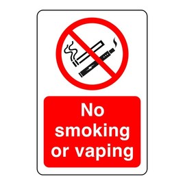 Safety First Display LTD No smoking or vaping sign - 1.2mm Rigid plastic for indoor/outdoor usage (300mm x 200mm) Viewing Distance within 7m.