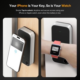 ThorBolt X1 Apple Home Key Tap to Unlock, iOS ONLY Fingerprint Keyless Entry HomeKit Door Lock, Keypad Deadbolt Lock Works with HomeKit Over Thread (Border Router Required), IP65 Weatherproof, Silver