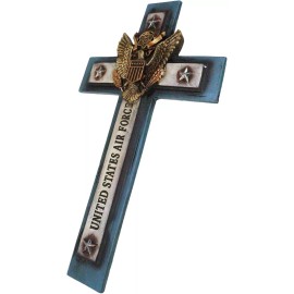 USA Air Force Bald Eagle Emblem Blue Memorial Wall Cross, Rustic Western Decor
