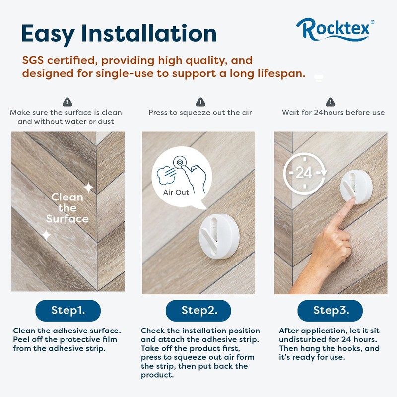 Rocktex 4 PCS Foldable Adhesive Wall Hooks - 4.4 lbs
