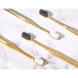 Generic Luxury Soft Bristle Toothbrush - Sensitive Gum Toothbrush with Ergonomic Electroplated Handle - Travel Toothbrush for Kids/Adults - Healthy Gums Teeth Care Toothbrush (Gold)