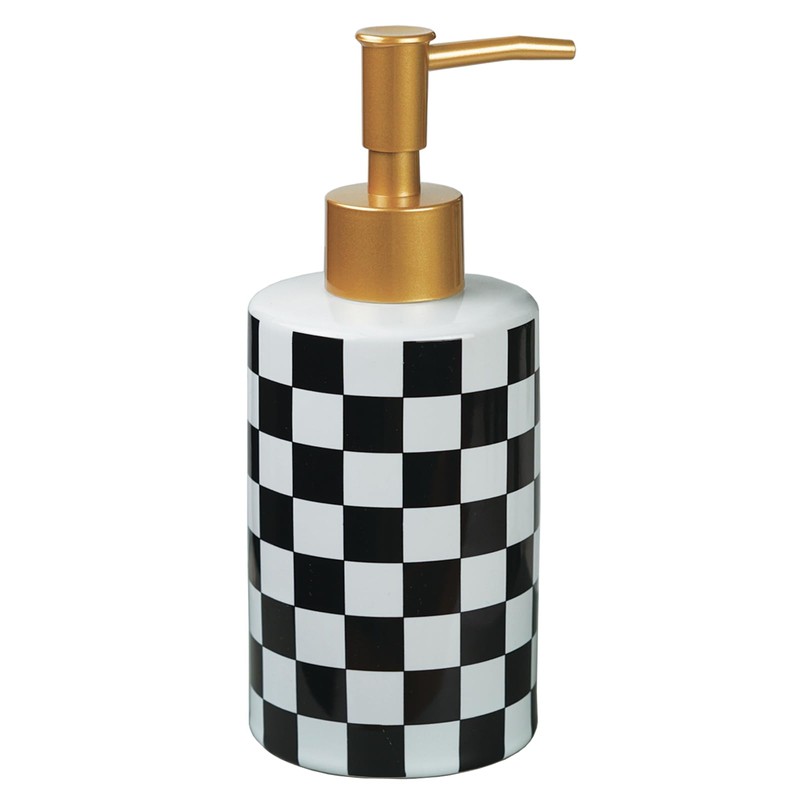 Checkered Ceramic Soap Dispenser White and Black,Liquid Lotion Dish Hand