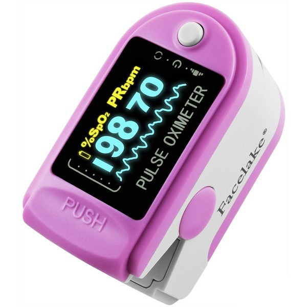 Facelake FL-350 Pulse Oximeter with Carrying Case & Batteries & Lanyard, Pink