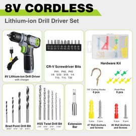 WORKPRO 8V Cordless Drill Driver Kit with 53pcs Bit Set, 2.0Ah Electric Drill with 3/8" Keyless Chuck and Variable Speed Trigger, Portable for Home Improvement, DIY