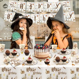 Luclay Tableware Set Hary- Wizard Birthday Party Plates Cups Napkins Tablecloth Happy Birthday Banner Puppy Dog Themed Party Supplies Kids Party Tableware Decorations for Kids Baby Shower Party Deco