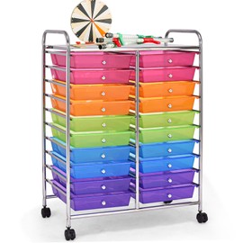 SILKYDRY 20 Drawer Rolling Storage Cart, Art Cart Organizer with Wheels for Makeup, Tool, Paper, Multipurpose Craft Storage Cart with Drawers for Office, Home, Classroom, Teacher, School (Rainbow)