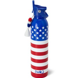 Swig Life 26oz Insulated Water Bottle, Travel Water Bottle with Straw and Lid, Cup Holder Friendly, Stainless Steel (All American)