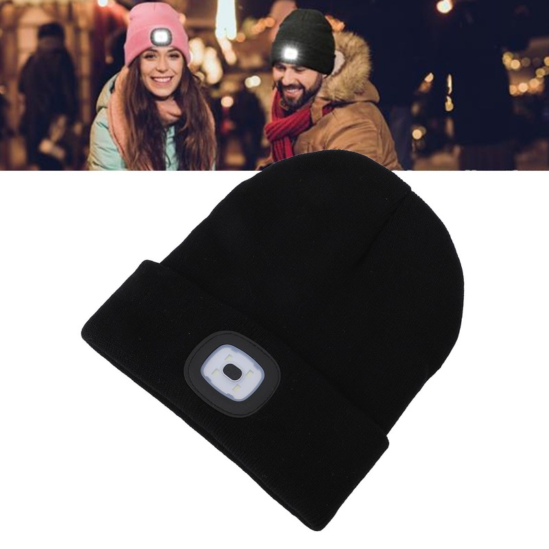 LED Beanie Hat Adjustable Brightness USB Rechargeable Soft Warm Knitted