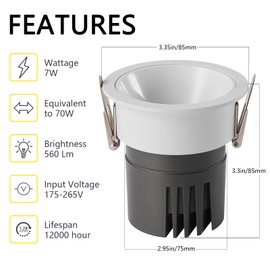 CXWV 3 Inch LED Recessed Downlight,7W Dimmable Anti-Glare Ceiling Light with Driver, CRI92 560LM,3000K/4000K/6000K White Lighting Fixture(6 Pack)(6000K-White Light)