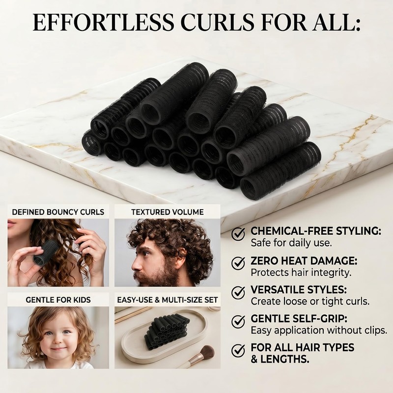 19PCS Self Grip Small Hair Rollers for Women Heatless Velcro