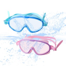 Yunova Kinder-Schwimmbrille für Mädchen und Jungen (Alter 6-14), verstellbarer Silikonrahmen, Anti-Beschlag, UV-Schutz, vollständig versiegelte wasserdichte Schwimmbrille, Rosa Prinzessin & Blau
