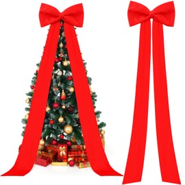 Knitgrip Extra Large Christmas Tree Topper Bow, 118x28 Inch Giant Satin Bow with Long Streamers, Huge Decorative Bows Oversized Gift Wrapping Bow for Xmas Tree Home Party Wedding Car Holiday(Red)