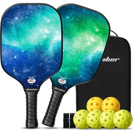 Hicober for Pickleball Paddles Set of 2,USAPA Approved Pickleball Rackets with 6 Balls,Fiberglass Surface Paddles for Men and Women Cyan Blue