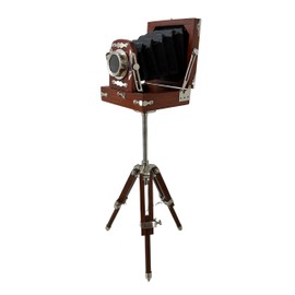 Decorative Wooden Adjustable Tripod Camera Vintage Design Unique Look Collectible Studio Item Brown Color Movie Prop Video Props