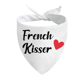 JXGZSO 1 Piece Funny Dog Bandana French Kisser Dog Bandana Cute Dog Bandana Over The Collar (French Kisser CA)