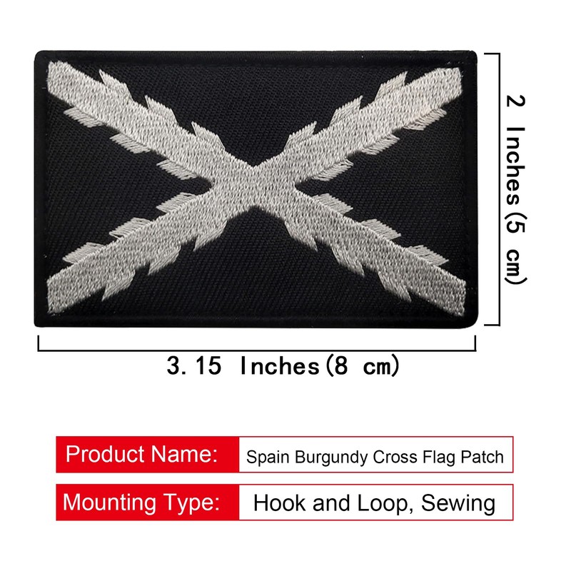 2PCS Spain Burgundy Cross Flag Patch Embroidered Morale Patch Military