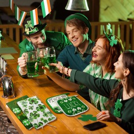 Bencailor 6 Pcs St. Patrick's Day Kitchen Towels Oven Mitts and Pot Holder Sets Green and Black Buffalo Plaid Dish Towels Shamrocks Oven Mitts Glove Potholders for Irish (Cute Style,Clover)