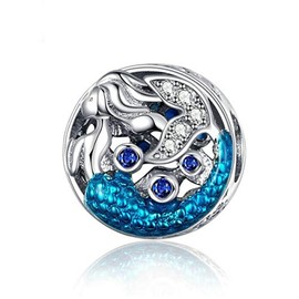 MEETCCY Pink Glass Bead Cat 925 Sterling Silver Birthday Charm - Bird, Mermaid, Unicorn Animal for Women Bracelets (Mermaid)