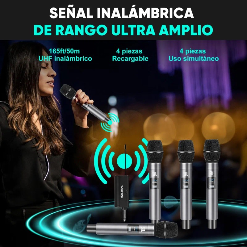 Micrófonos Inalámbricos Uhf Dinámico Recargable 4pcs