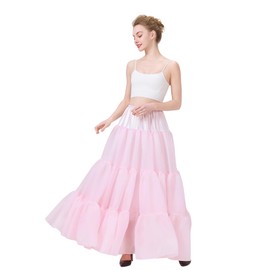 BEAUTELICATE Women’s Swing Petticoat Floor Length Underskirt A-line Long Half Slip 50s Vintage Circular Skirt For Wedding Evening Carnival Dress Lehengas Dress Up Light Pink,S