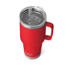 YETI Rambler 35 oz Tumbler with Handle and Straw Lid, Travel Mug Water Tumbler, Vacuum Insulated Cup with Handle, Stainless Steel, Rescue Red