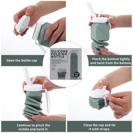XSSDPDC Collapsible Water Bottle, Food Grade BPA Free Silicone Water Bottle, 21oz Folding Travel Water Bottle with Straw Leakproof for Sports,Office, Gym, Hiking, Mountaineering, Travel (green)