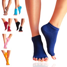 GERNEO® - The original - premium yoga pilates ballet gymnastics fitness socks open and non-slip - toe-free footsies, Midnight blue, M
