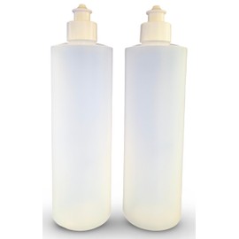 Earth's Essentials 2 Pack Refillable 16 Ounce HDPE Squeeze Bottles With Push/Pull Button Top Dispenser Caps-Great For Lotions, Shampoos, Conditioners and Massage Oils From (White Cap)