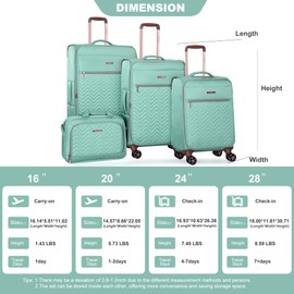 Tripcomp Softside Upright Luggage Set 4 piece, Terylene Expandable Lightweight Suitcase Sets with Double Spinner Wheels (16/20/24/28), Green
