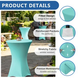 Enjoyidea Cocktail Table Covers-Spandex Round High Top Table Cloths 6 Pack 32x43 Inch-Aqua Blue Stretch Fitted Bar Tall Tablecloth for Pub Bistro Highboy Party Banquet Height Folding Satnding Tables