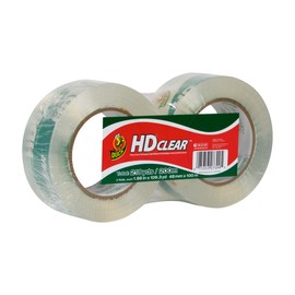 Duck Brand HD Cinta transparente de alto desempeño para embalaje, Rollo de 100 m, Paquete-de-2