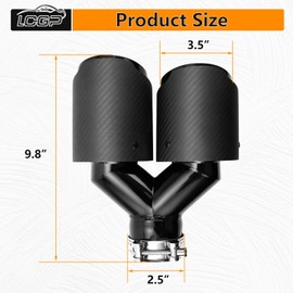 LCGP 2 Pack Carbon Fiber Exhaust Tip 2.5" Inlet to Dual 3.5" Outlet 9.8" Long Black Stainless Steel Y Pipe Tailpipe tip