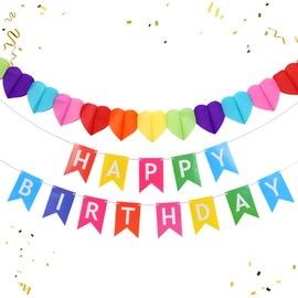 Happy Birthday Banner, Rainbow Banner Bunting Set, Rainbow Paper Garland Birthday Banner, Birthday Party Decoration Supplies for Party