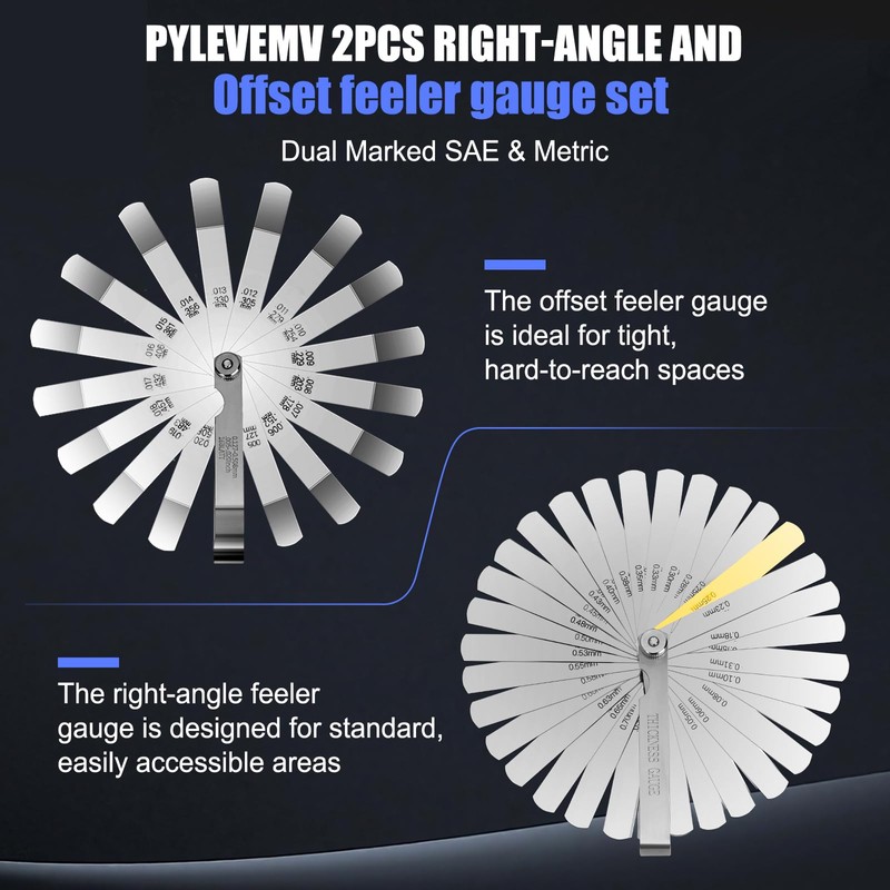 Pylevemv 2Pcs High-Precision Feeler Gauge Set - 32-Blade Straight and