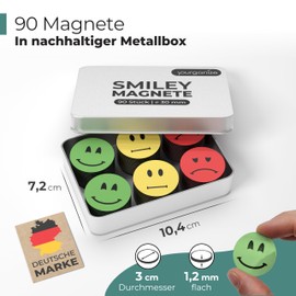YOURGANIZE® 90 Smileys Magnets, Diameter 30 mm, Ideal as a Reward System for Children, Teacher Accessories, Feedback Tool, Magnet Smileys in Traffic Light Colours